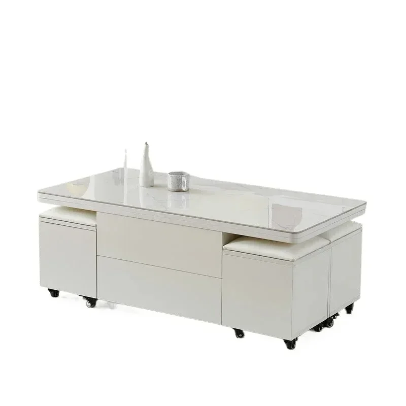 

9W solid wood rock slab multi-functional lifting coffee table small apartment foldable retractable storage coffee table dining