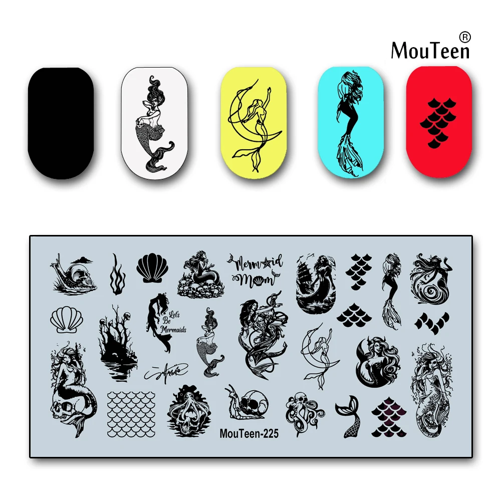 Штамп для ногтей Disney, новая русалка, принцесса, красота, рыба, девушка, штамповочная пластина для ногтевого дизайна 4,72*2,36 дюйма #225