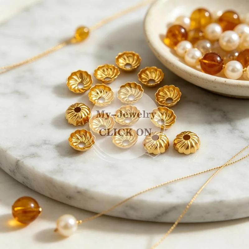 Gold Bead Caps 50Pcs Glossy Metal Spacer Bead Covers for DIY Bracelet Necklace Craft Jewelry Design