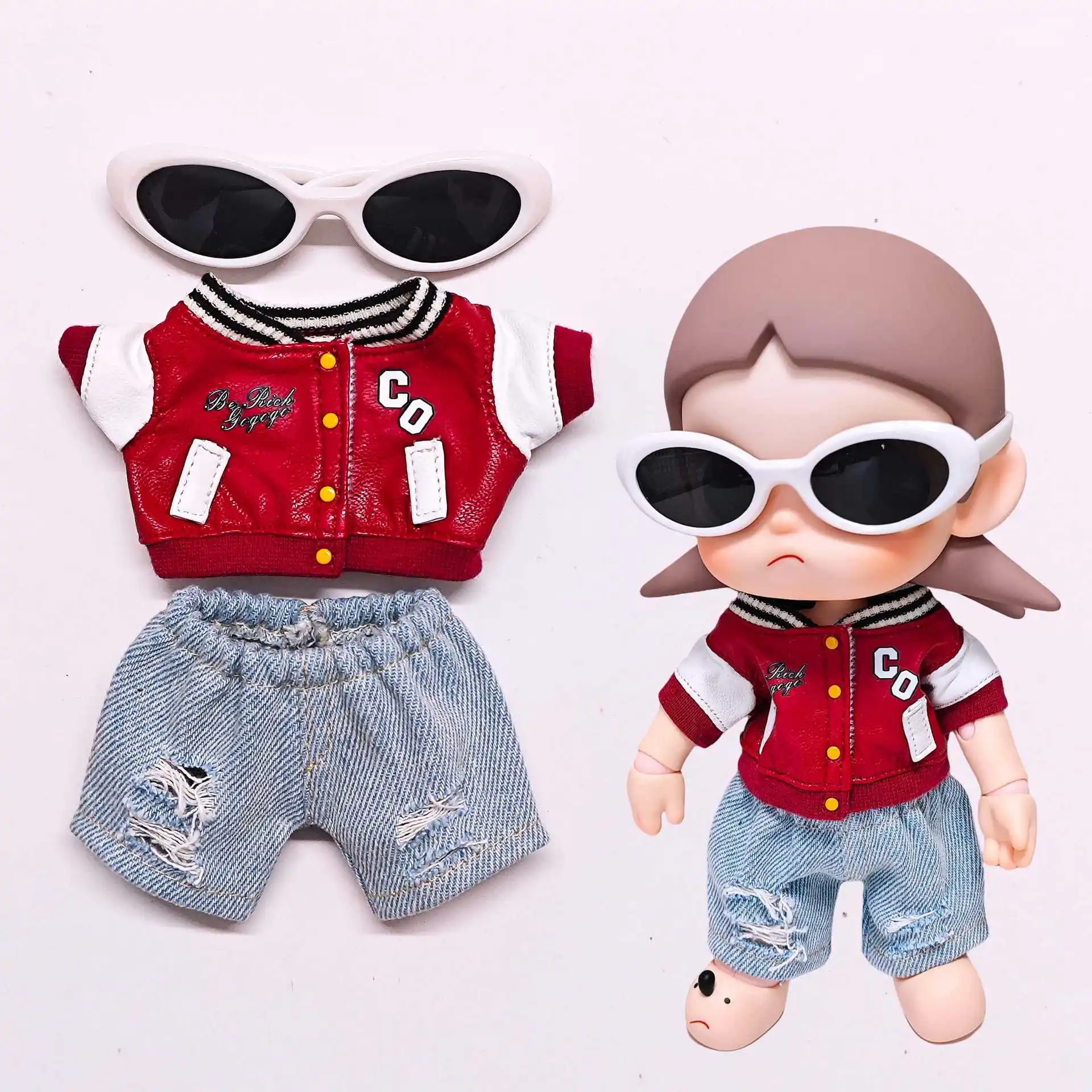 لملابس دمى Zsiga 2026 مجموعة جديدة عصرية رائعة باللون الأبيض والأحمر والبني 1/8 فستان بفيونكة نظارات جينز هدية تزيين الحفلات