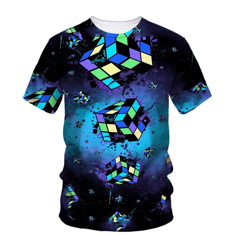 Man Summer Loose Streetwear Harajaku O-Neck Oversized Short Sleeve Top Casual Tee Rubik Cube 3D Printing T Shirt image 4