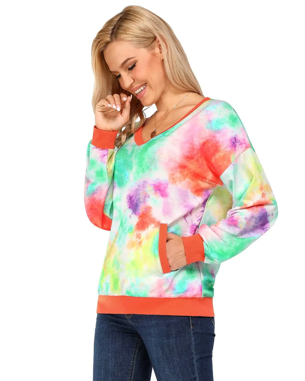 2020 Autumn/Winter New Women's Tie Dyed V-Neck Sweater For Women