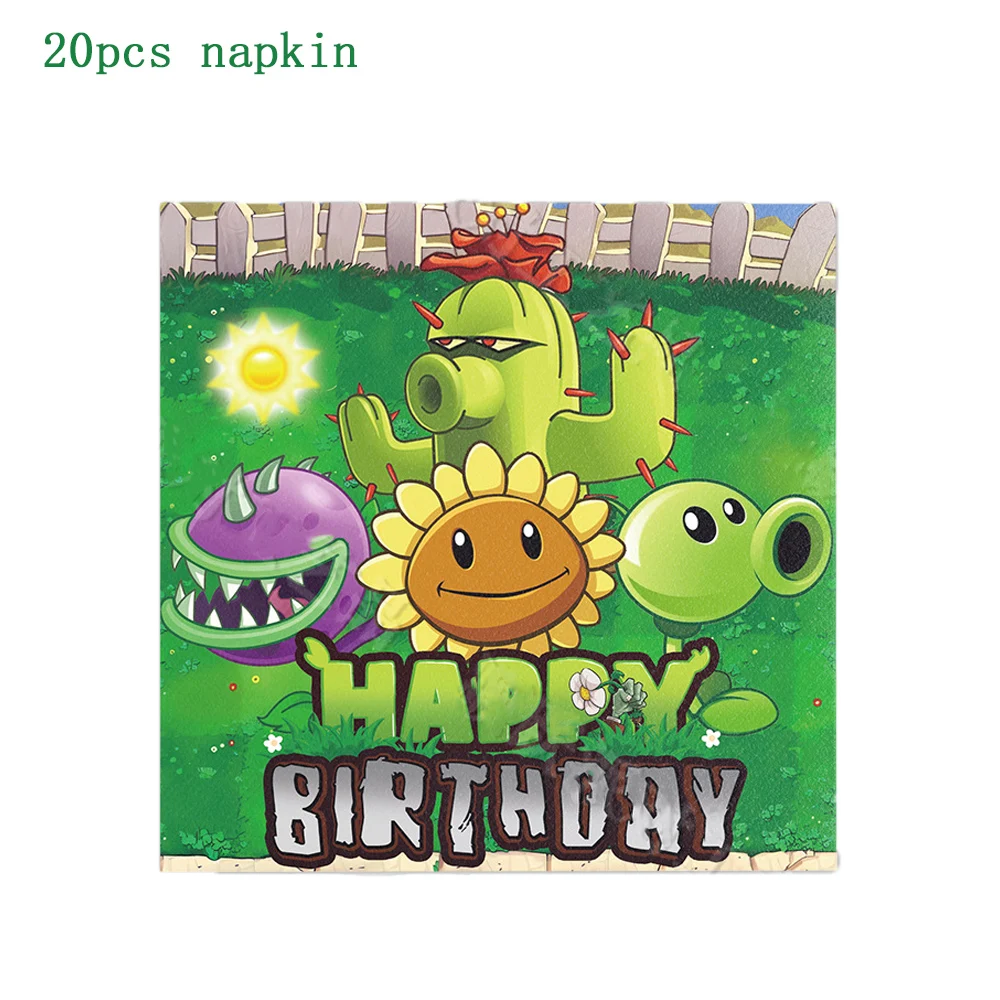 KAYOU Plants vs. Zombies Game Party Disposable Tableware Cup Plate Napkin Tablecloth Balloon for Kids Birthday Party Decorations