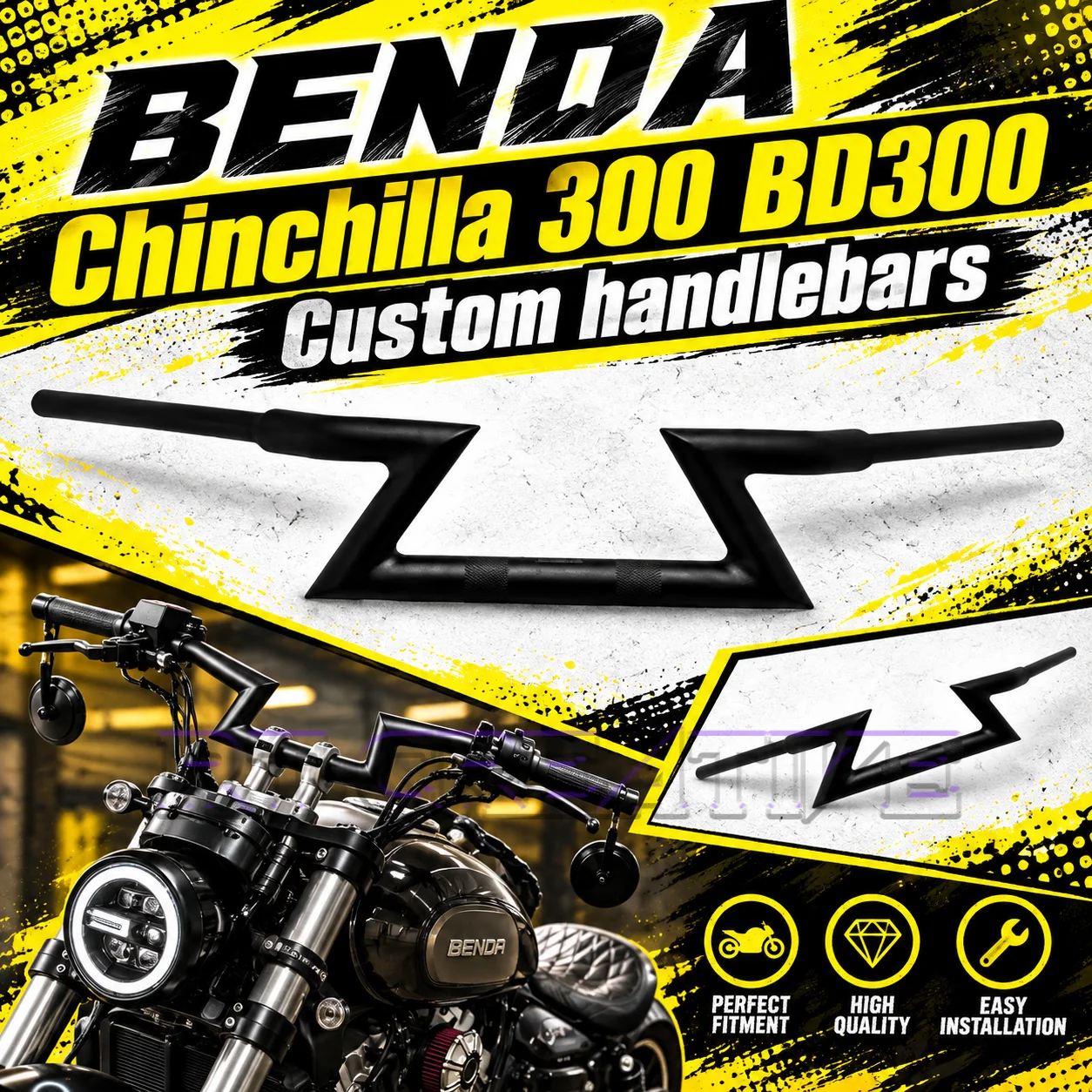 Motorcycle Lightning Curve Handlebar Modified Steering Bar For BENDA Chinchilla 300 BD300 Cruiser Mod Accessories