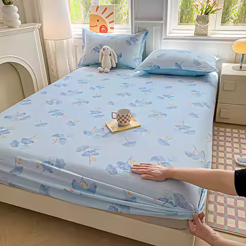 Bonenjoy 1pc Pure Cotton Bedsheet Plant Print Bed Cover Adults Kids Room Fitted Sheet Soft Bed... product image