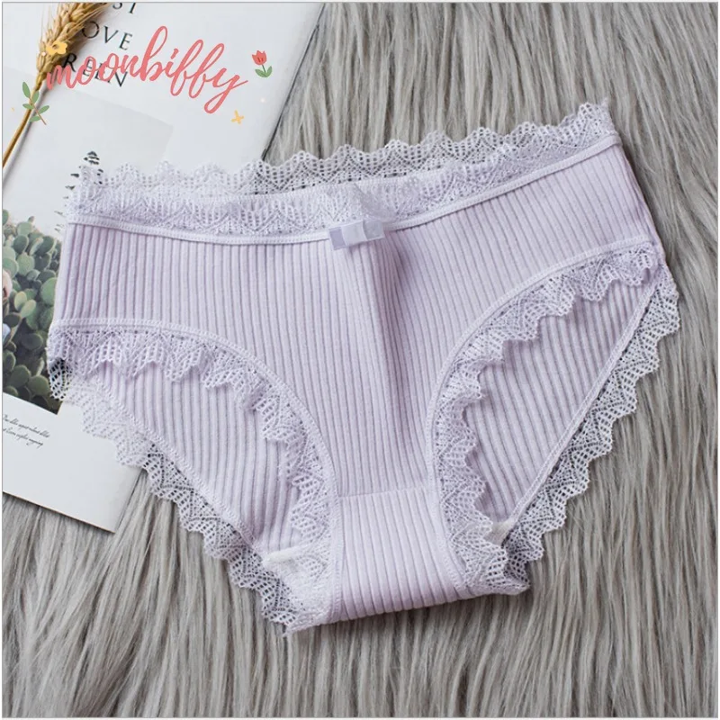 Lingerie Underwear Women Bow New Lace Panties Briefs Low Waist Solid Color Girls Cotton Femal Ropa Interior Femenina