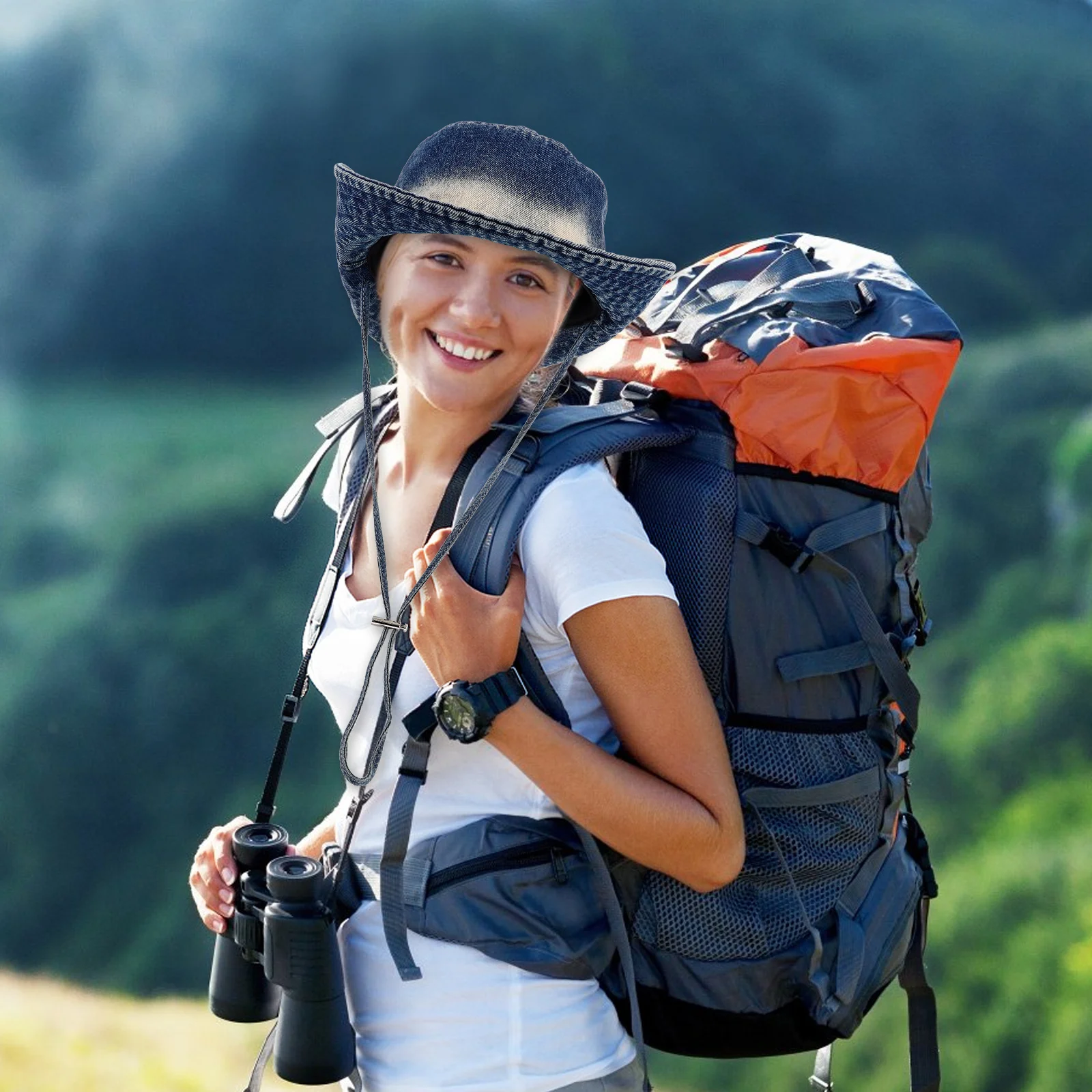 

Denim Bucket For Women Men Blue Washed Cotton Wide Brim Sun Hat Foldable Cap Outdoor Travel Lightweight