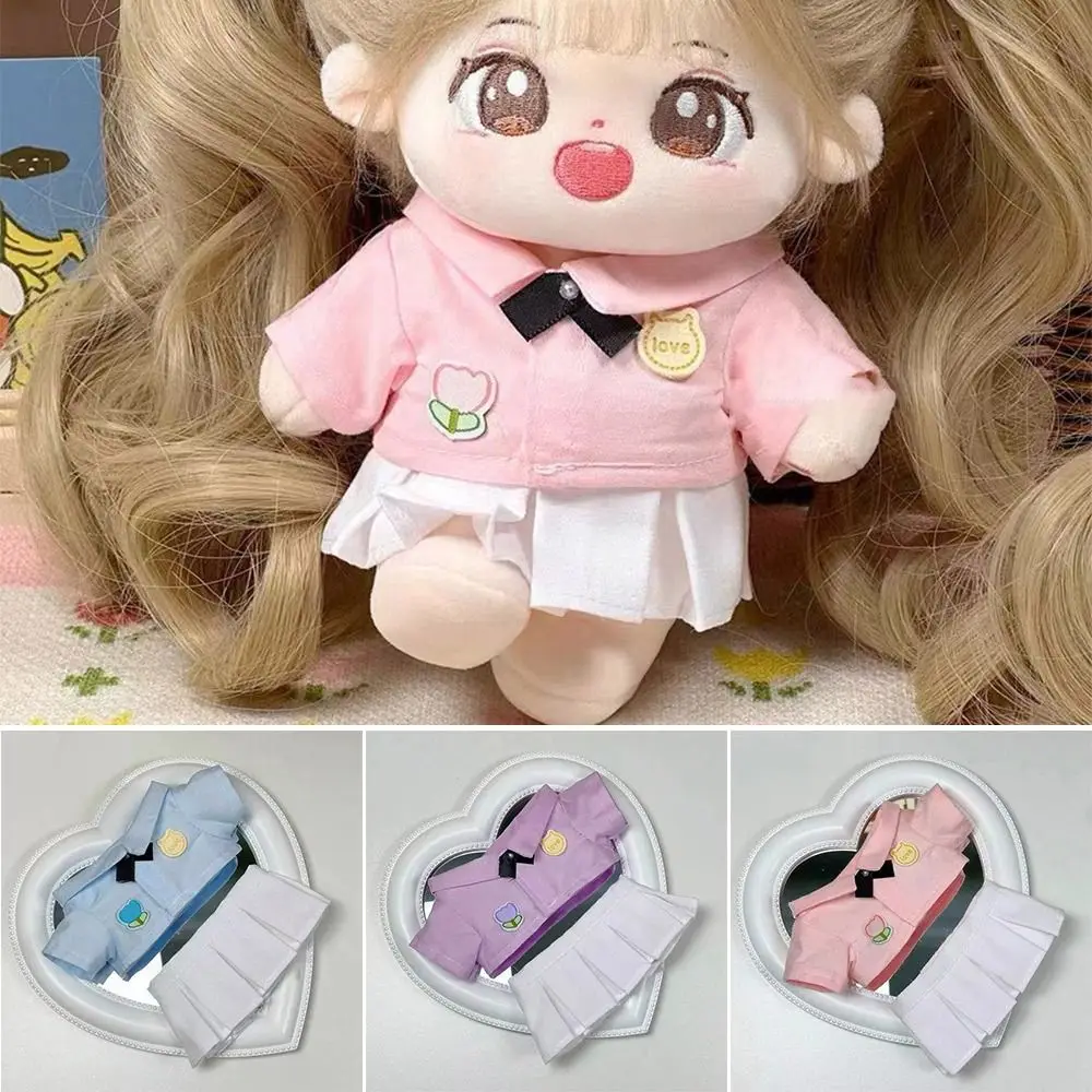 

Kawaii Mini Cotton Doll Clothes Durable T-shirt with Ties Uniform Skirt T-shirt 3 Colors Dolls Accessories Cotton Stuffed Dolls