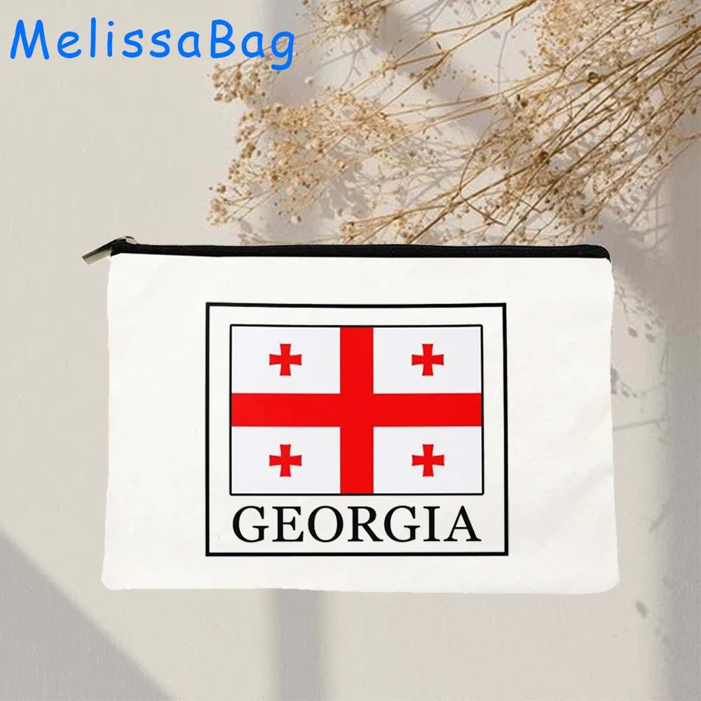 

Coat of Arms Georgia Flag Map Tbilisi Ananuri Castle Georgian Gifts Canvas Cosmetic Makeup Toilet Bag Pencil Case Zipper Pouch