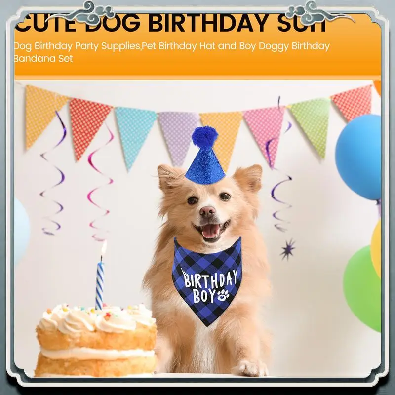 AC76-Forniture per feste di compleanno per cani, cappello di compleanno per animali domestici e set di bandana per compleanno per cani da ragazzo