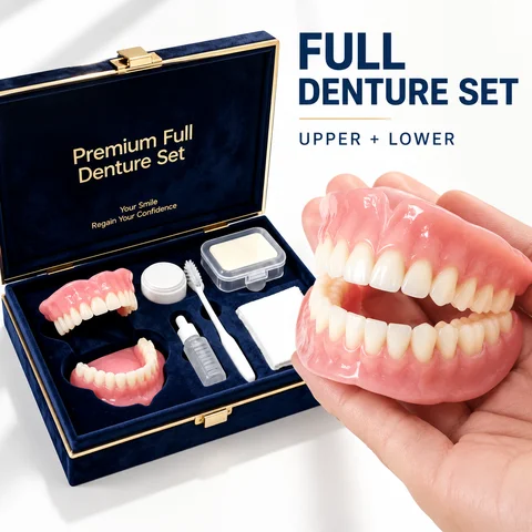 HOT!!! Full Set Natural Dentures Silicone Fake Teeth Braces Comfort Fit Instant Smile Oral Care For Men Women