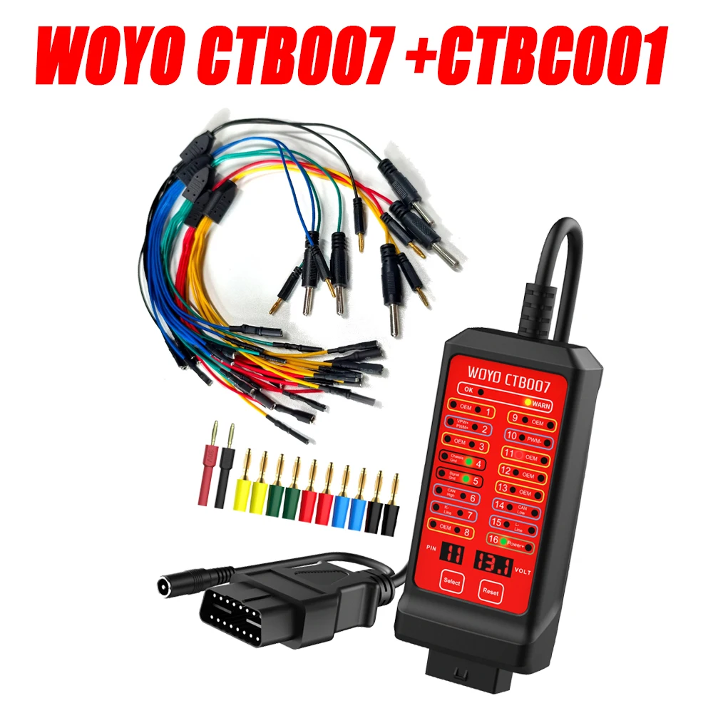 WOYO CTB007 CAN Tester Box with CTBC001 8-way ECU Breakout Leads 12V 24V OBD2 Breakout Box 27/59in Cable Car Diagnostic Tools