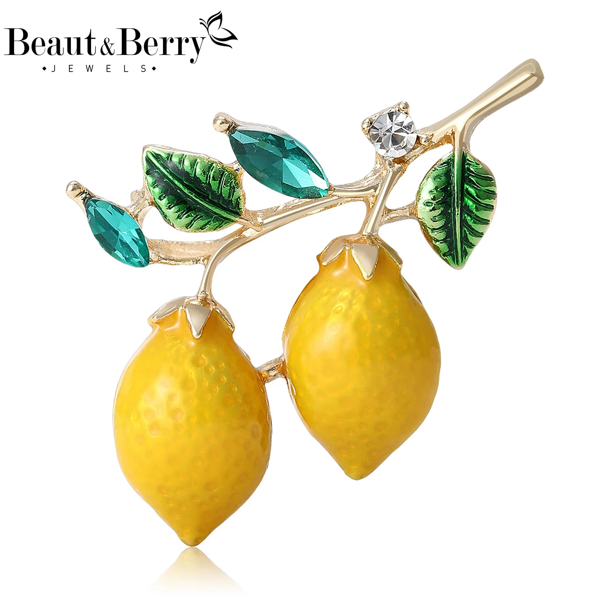 Beaut&Berry Luxury Enamel Lemon Brooches for Women Unisex Fruit Pins Casual Party Accessories Gifts Decoration