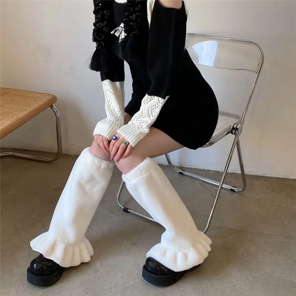 Women Leg Warmers Cover New Japanese Harajuku Style Ruffles Leg Socks Plush Sweet Velvet Foot Warmer Socks