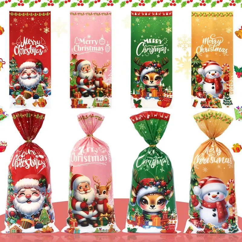 25/50/100pcs Christmas Candy Bags Santa Snowman Elk Bags Christmas Decorations for Home 2024 Gifts Natal Navidad New Year 2025