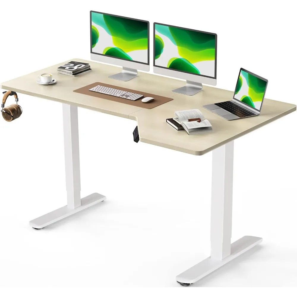 

Height Adjustable Sit Stand Up Desk, Computer Workstation L Shape, 55 x 34 Inch, Light Oak