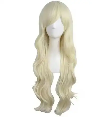 Wig rambut sintetis panjang, Wig Cosplay wanita, rambut pesta panjang, Wig merah muda, pirang, hitam, biru