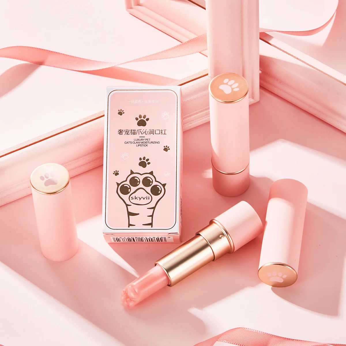 น่ารักสีชมพู Cat PAW เปลี่ยนสีลิปสติกคริสตัลอุณหภูมิ Balm Lip Color เครื่องสําอางค์ลิปสติกให้ความชุ่มชื้นยาวนาน