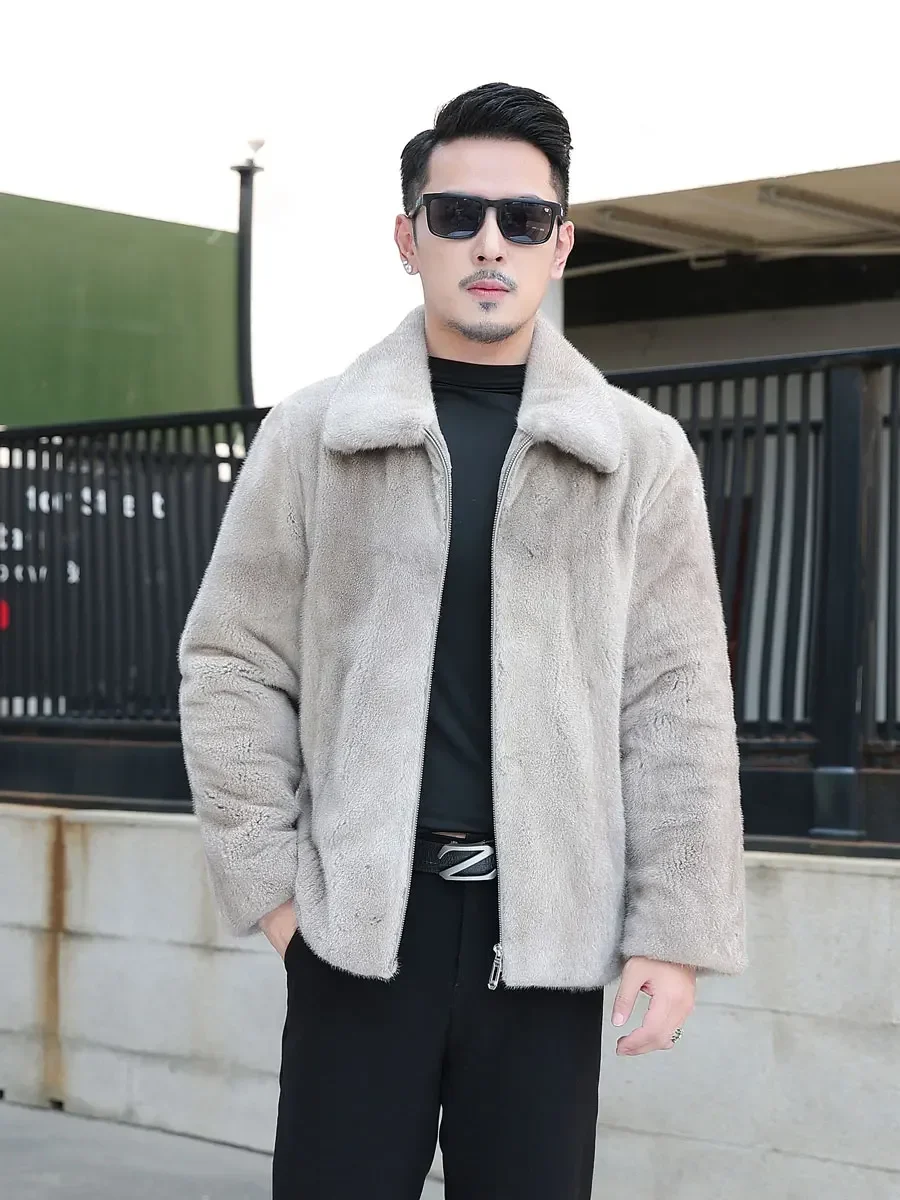 High End Mink Coat Men's Whole Mink Short Winter Jackets for Men Lapel Casual Warm Fur Clothing Male Outwears Chaquetas Hombre F