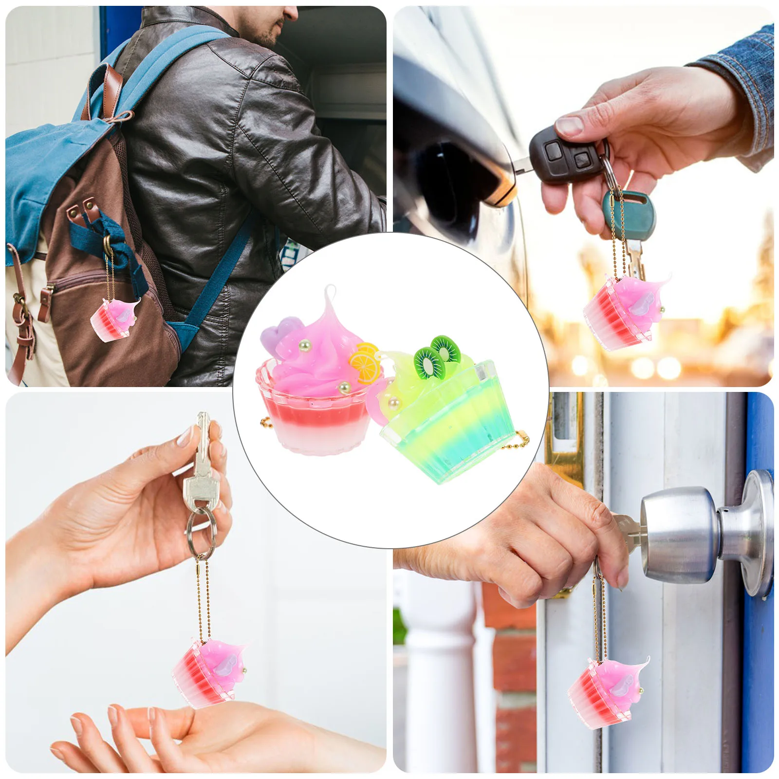 

4pcs Ice Cream Cup Keychain Cute Phone Charm Plastic Purse Chains Kawaii Dessert Model Lightweight Accessories