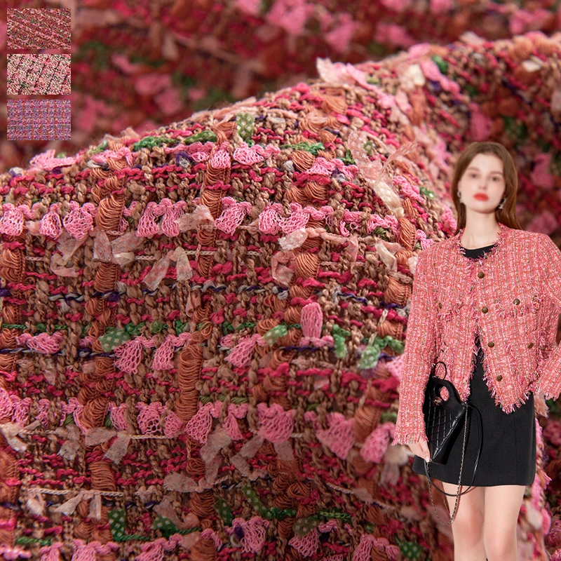 

New Pink small fragrant style striped coarse tweed DIY custom fabric 50x140 cm