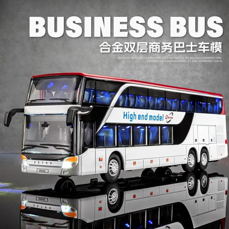

1:30 деловой двухэтажный автобус на большие расстояния, литая под давлением металлическая модель автобуса, детская развивающая игрушка-симулятор, праздничные подарки