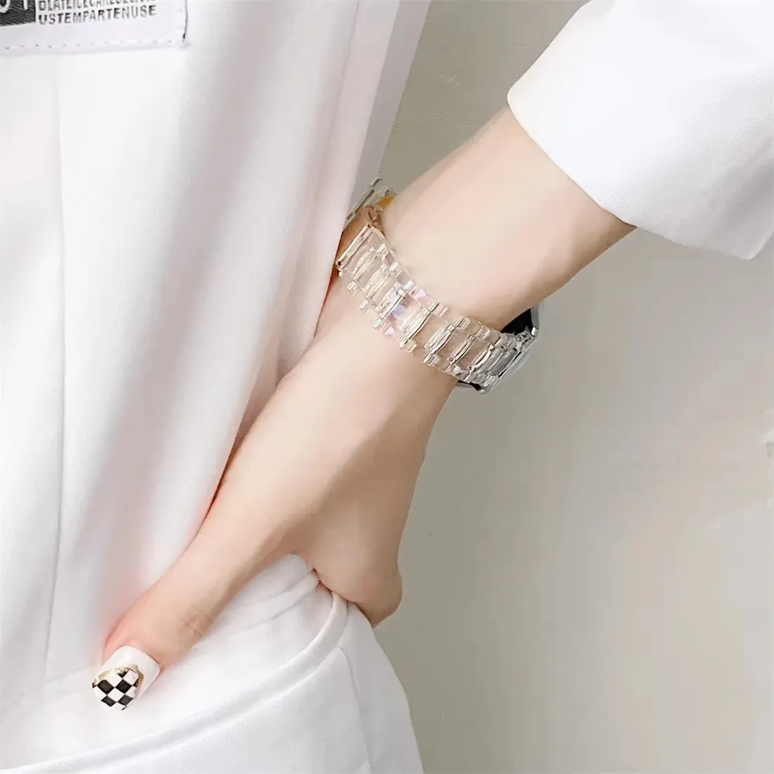 واضح 20 مللي متر حزام شفاف لساعة سامسونج جالاكسي 7 6 5 40/44 مللي متر النساء سوار لساعة جالاكسي 4 5 6 43/47 مللي متر الفرقة معصمه