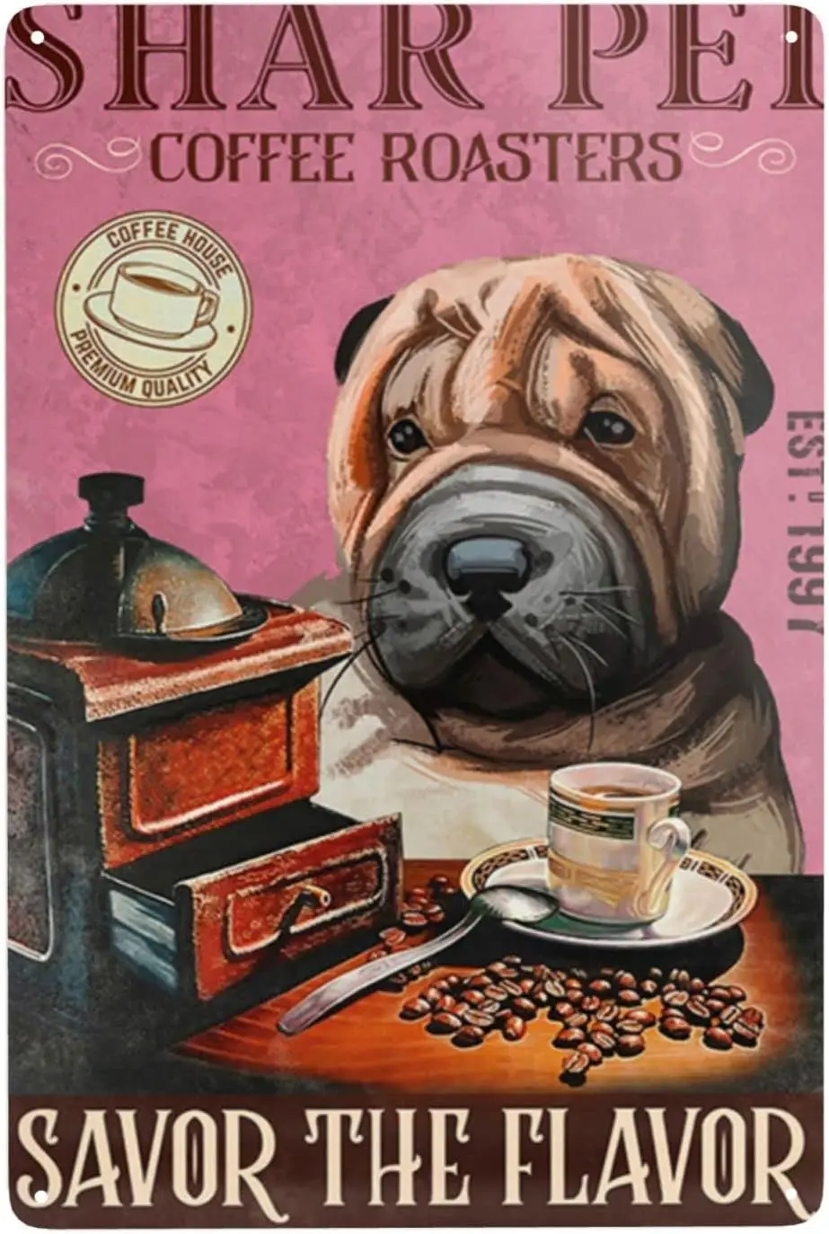 Metal Tin Sign Shar Pei Dog Wall Decor Wall Art Decor Metal Sign for Cafe Bar Restaurant Supermarket Shop Best Gifts Idea 8 x 12