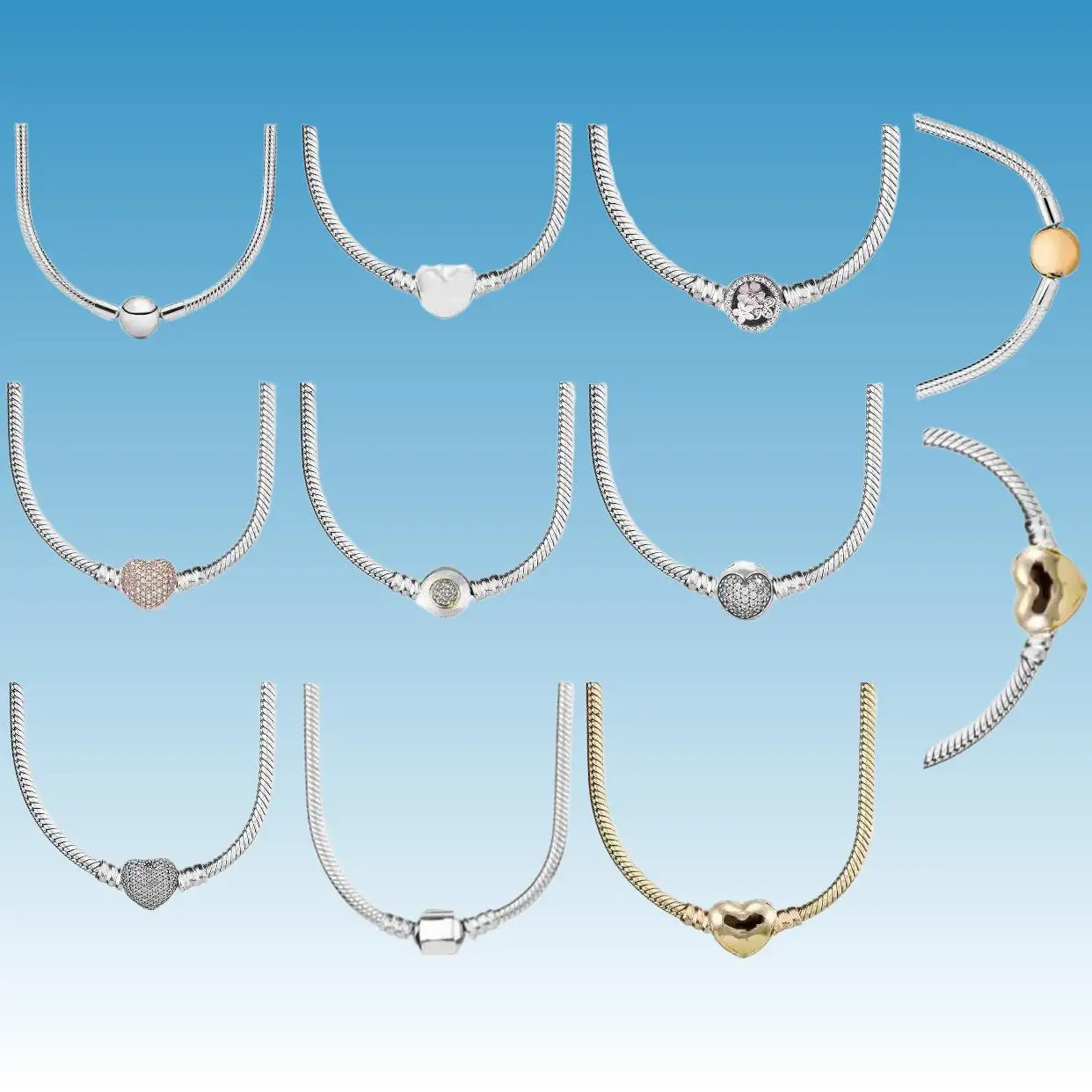 

Heart-shaped Circular And Square Clasps 925 Sterling Silver Snake Bone Chain Necklace For Women's Wedding Party Jewelry Gifts