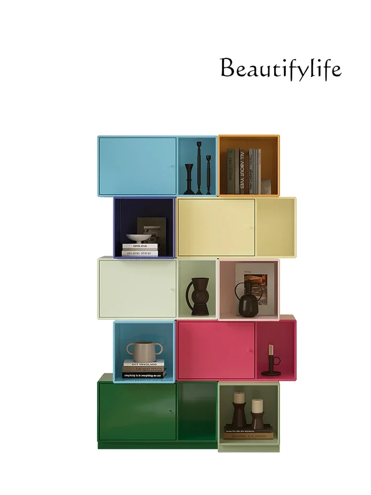 

Italian minimalist bookcase dopamine furniture wall hanging wall color combination cream style bookshelf