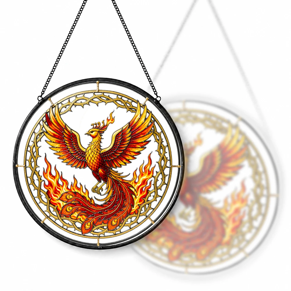 Stained Glass Suncatcher Round Tropical Sunset Beach Palm Tree Hibiscus Flower Window Hanging Decor Home Garden Gift