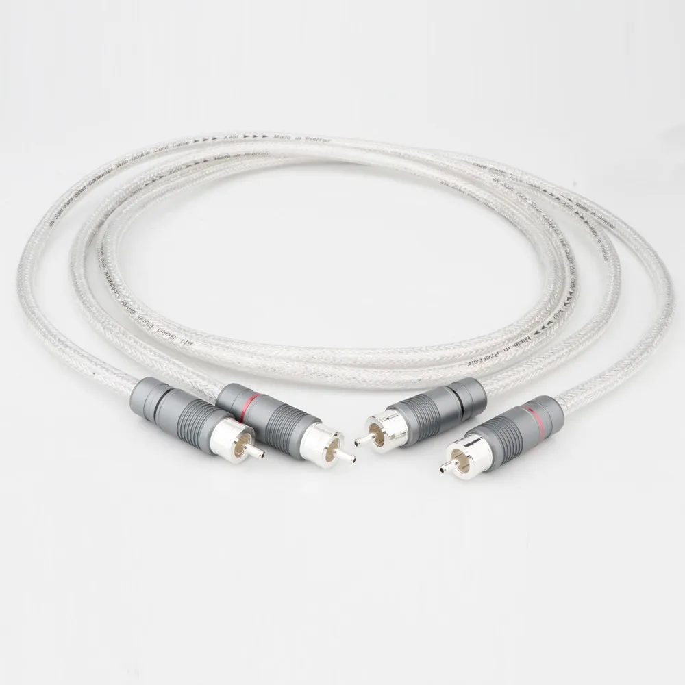 New Preffair 99.998% Pure Silver RCA Cable HiFi Audio Interconnect Solid PSS Pure Silver Core Wire Silver-Plated Plug Silver