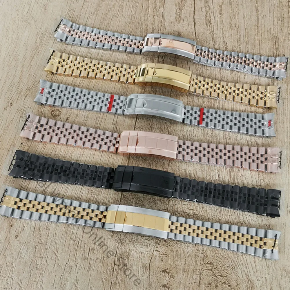 20MM  Watch Band Stainless Steel Watch Band Single Folding Buckle Solid Screw Links Watchband Strap Vintage Jubilee Bracelet