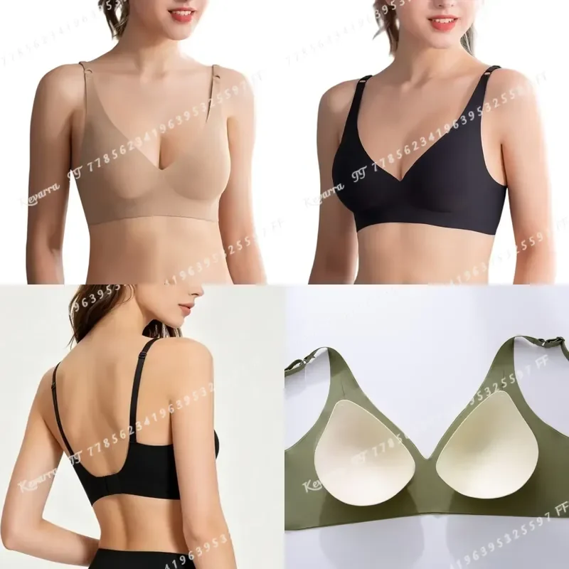 2Pcs Set Seamless Bras For Women Wireless Push Up Bralette Soft Padded Deep V Sexy Lingerie Sleepwear Intimates S-3XL