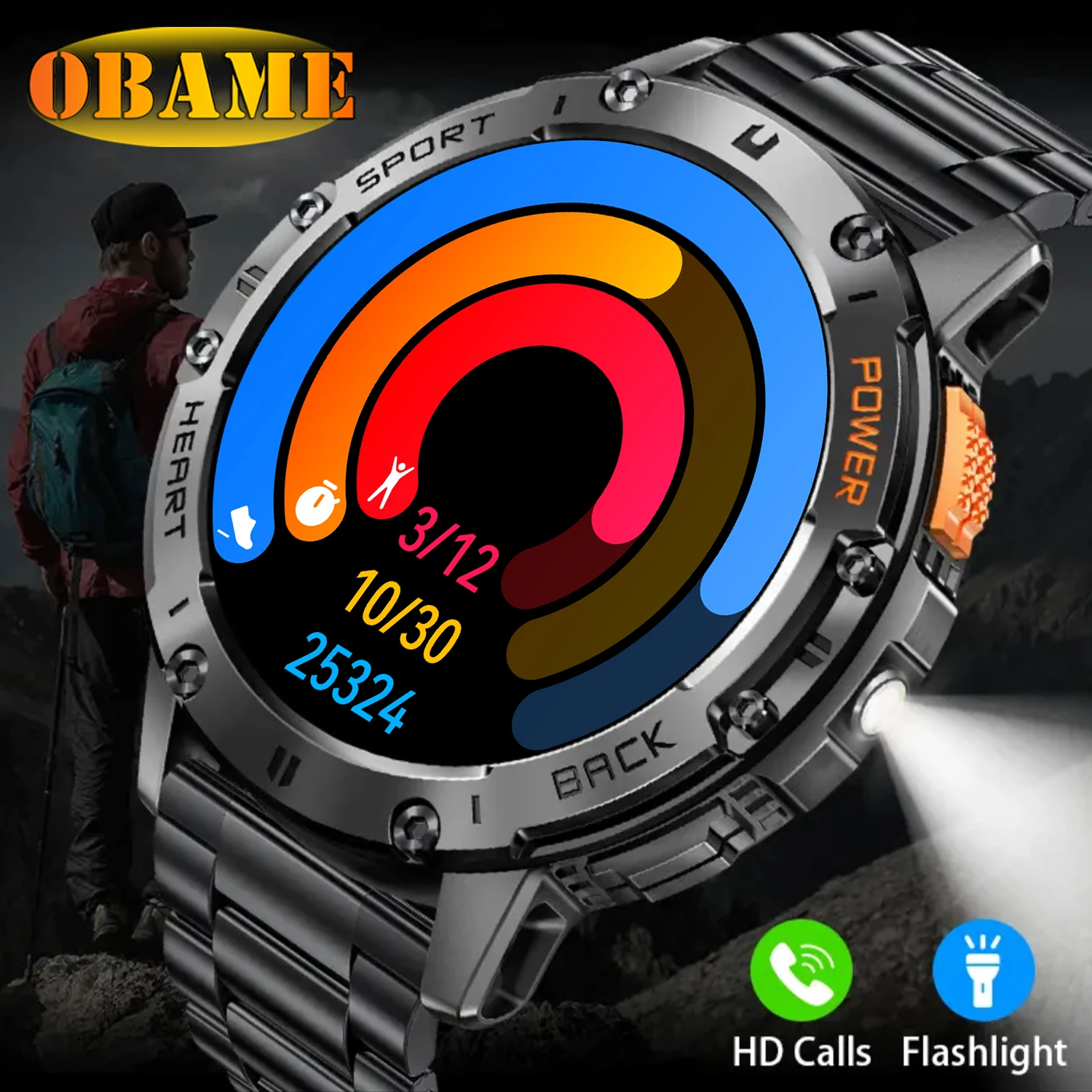 

2025 New Smart Watch Men Military Outdoor Sport AMOLED HD Screen Flashlight IP68 Waterproof Watch Bluetooth Call Men Smartwatch