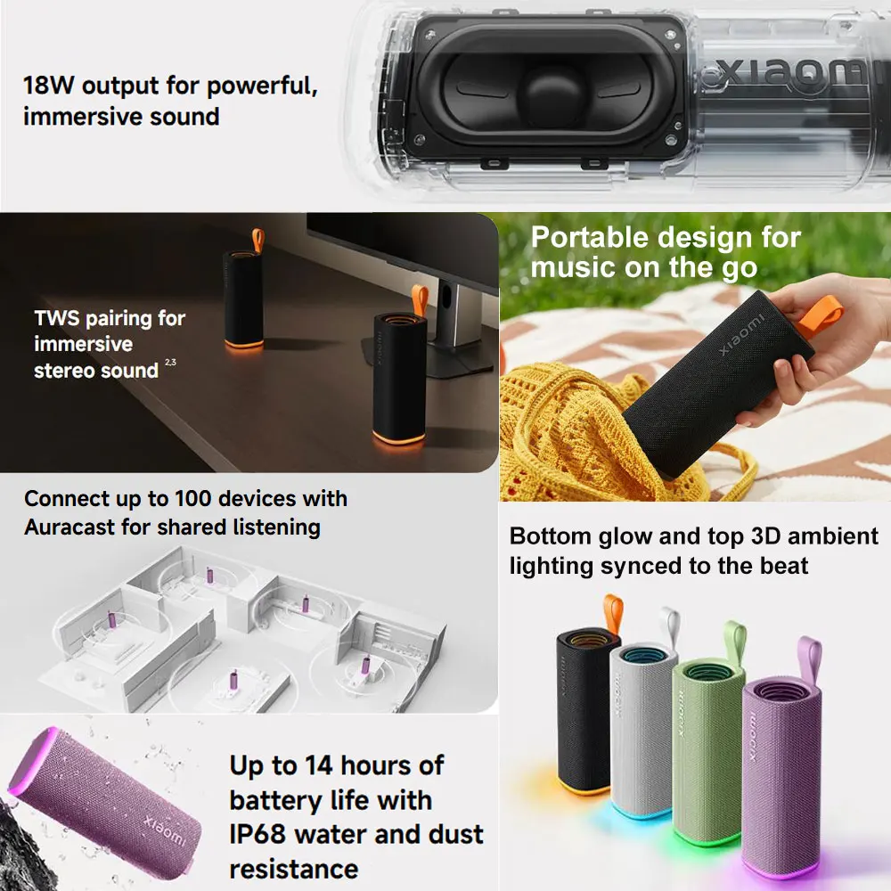Global Version Xiaomi Sound Play, 18W Portable Wireless Bluetooth Speaker, TWS True Wireless Stereo, Multi-speaker Auracast Link