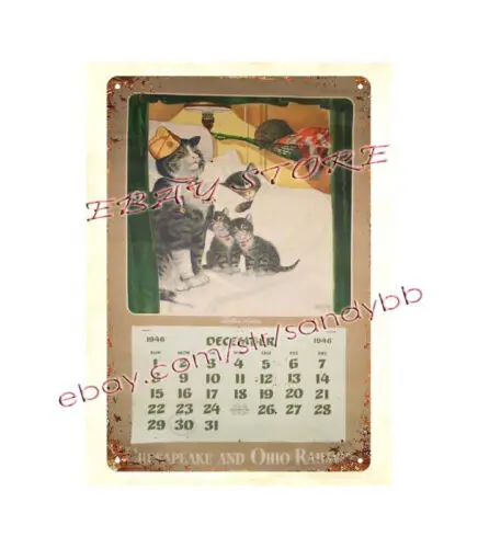 1946 chessie kitten Chesapeake  Ohio Railway Calendars metal tin sign vertical-Aluminum