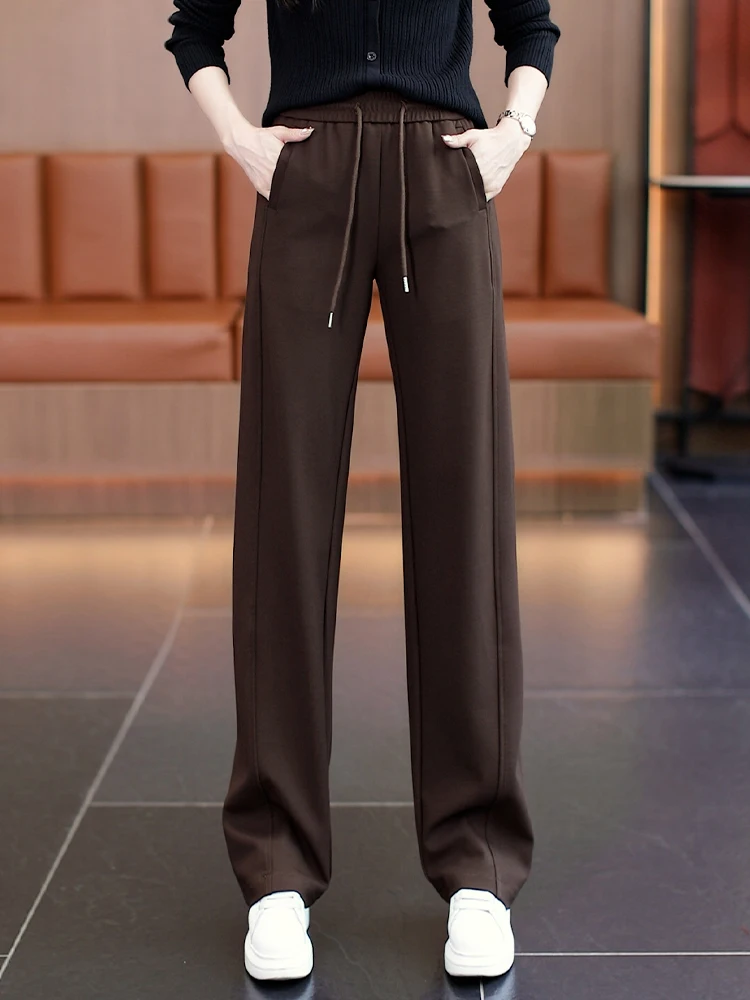 

High Waist Wide Leg Sport Pants Women's Casual Loose Fit Elastic Waist Straight Leg Slimming Trousers Spring Autumn New Style