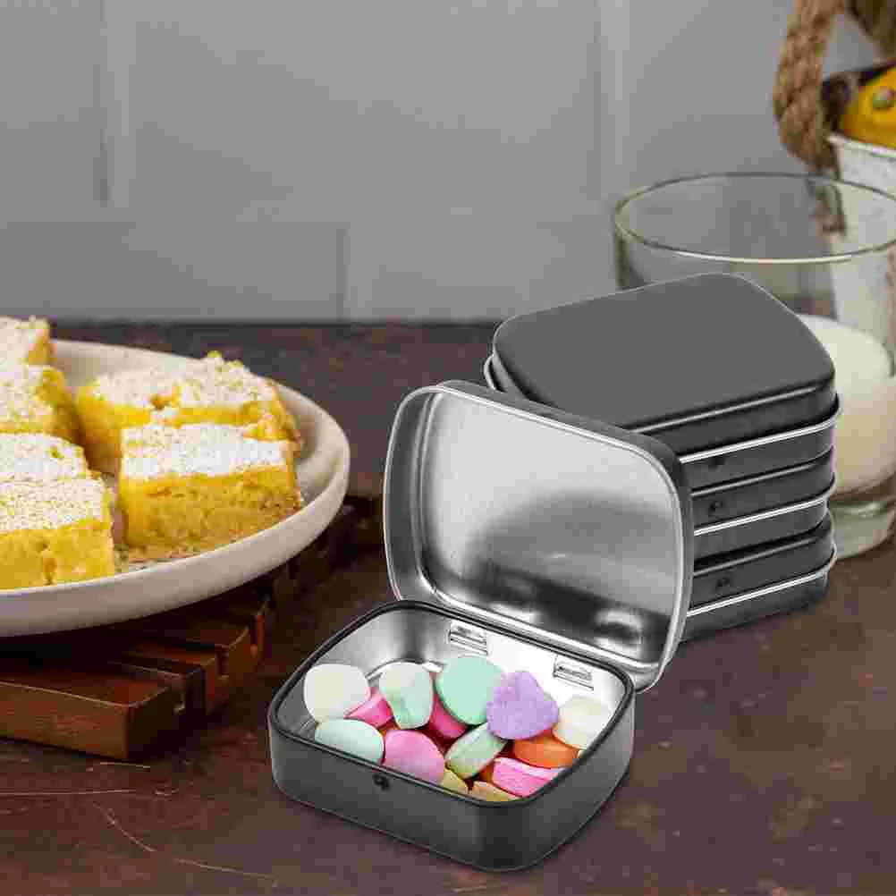 5 Pcs Tea Storage Jar Candy Box Food Containers with Lids Iron Rectangular Case Metal Sample Boxes Silver Travel