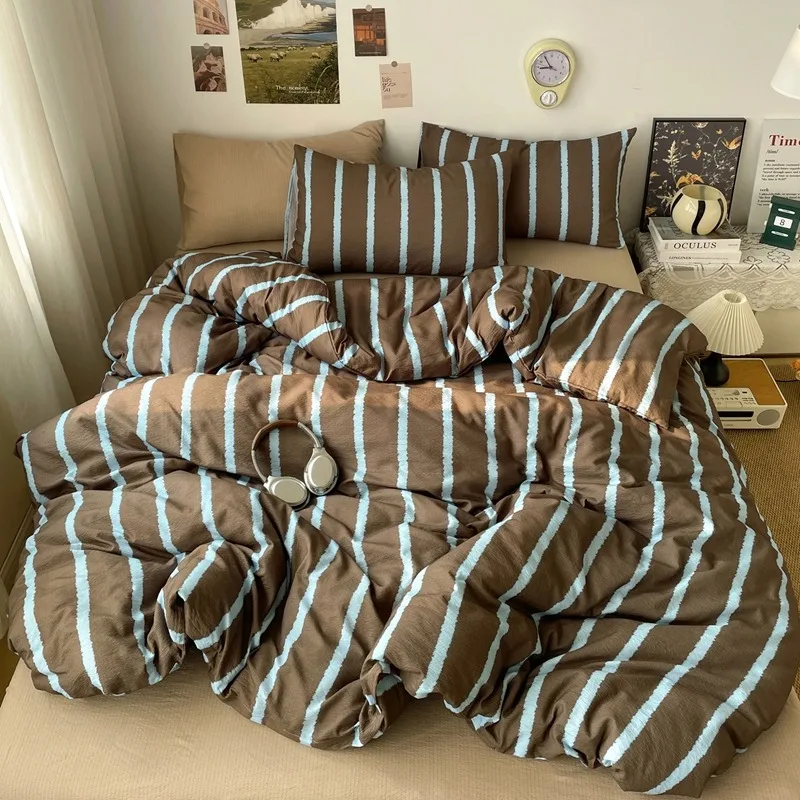 3pcs Color-Blocked Stripe Duvet Cover Set (1 Duvet Cover + 2 Pillowcases, Comforter & Pillow Inserts Not Included)