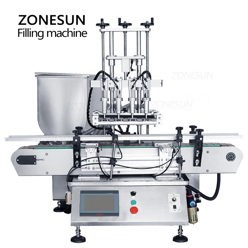 ZONESUN-máquina de llenado de pistón de botella de crema, pegamento de miel, pasta líquida viscosa automática de escritorio, 4 boquillas, para ZS-DTGT4T de producción