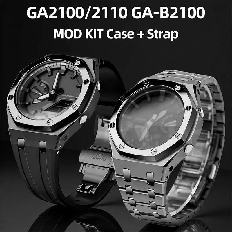 GA2100 GAB2100 Stainless Steel Watch Case & Band Mod Kit for Casioak GA-2100 GA-B2100 Modified Metal Case FKM Strap Replacement