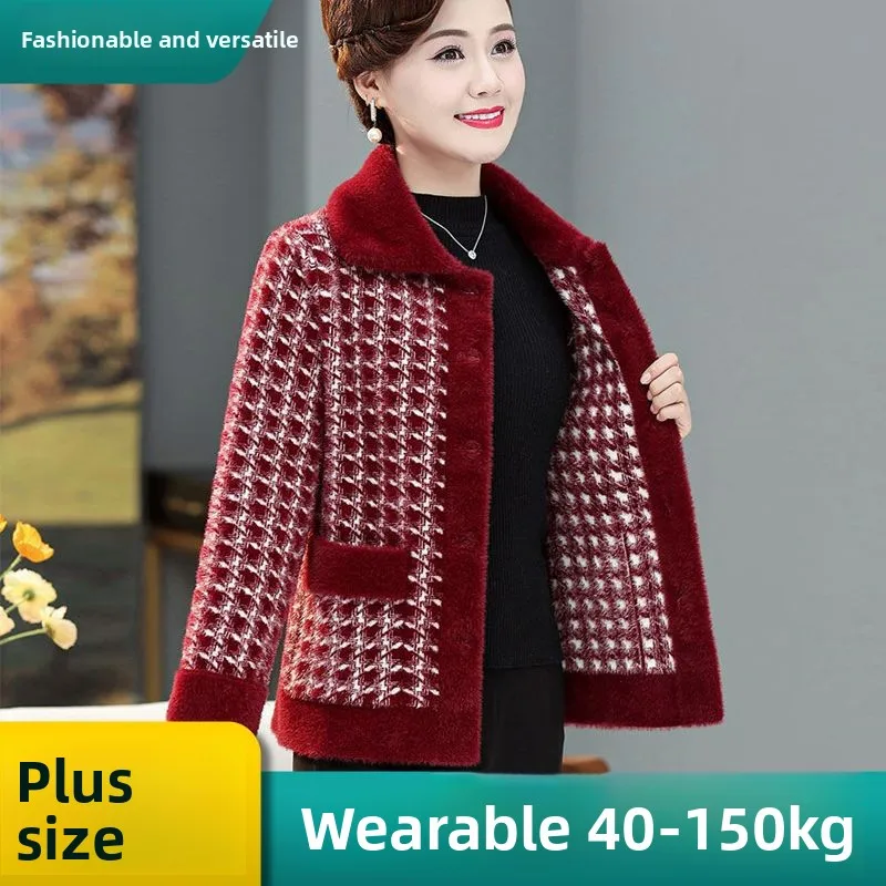 

plus Size Knitted Thiened Woolen Coat Women's Autumn Winter Warm Double-sided Woolen Loose Top for plus Size Women
