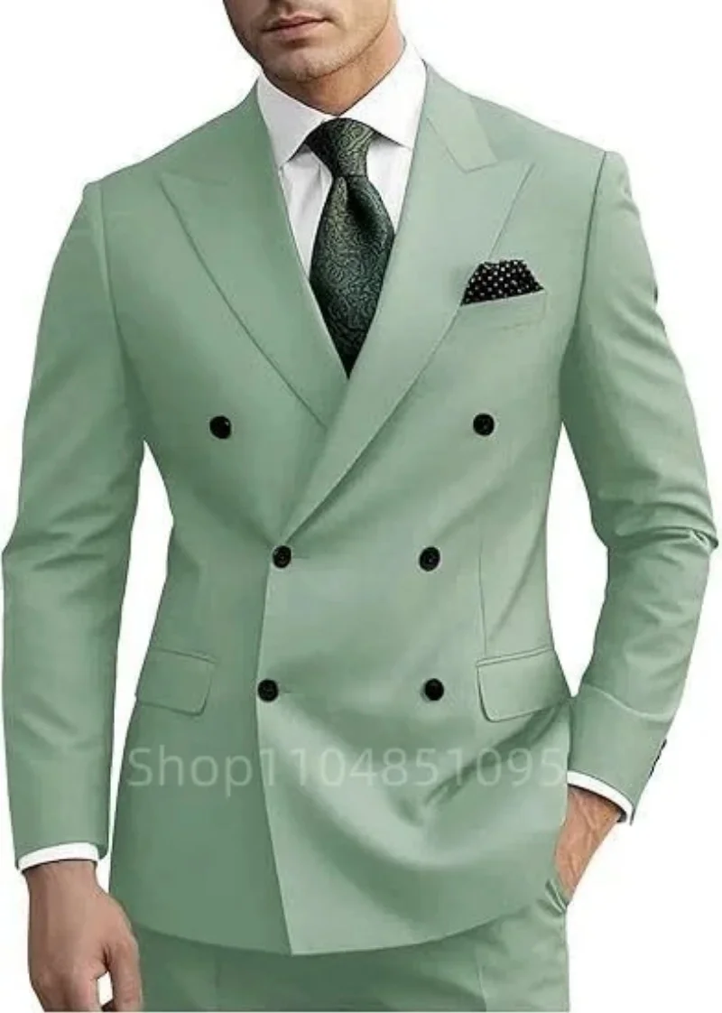 

Elegant Men Groom Suits Double Breasted Male Blazer Set Peak Lapel Formal Business Set Party Prom Wedding Tuxedos(Jacket+Pants)