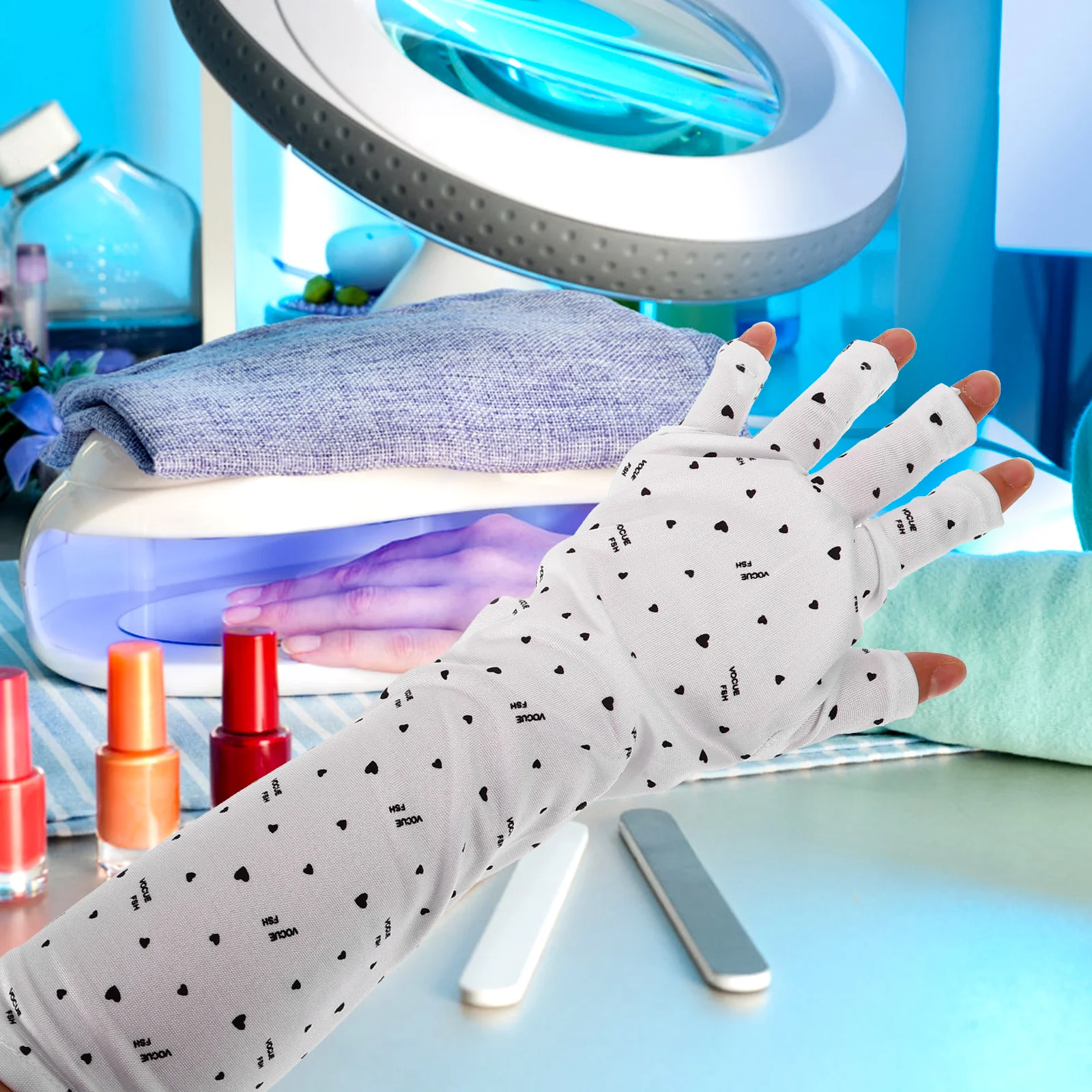 

UV Sun Protection Long Fingerless Manicure Cotton Polyester Hand Cover Nail Protective Gloves Breathing Sweat