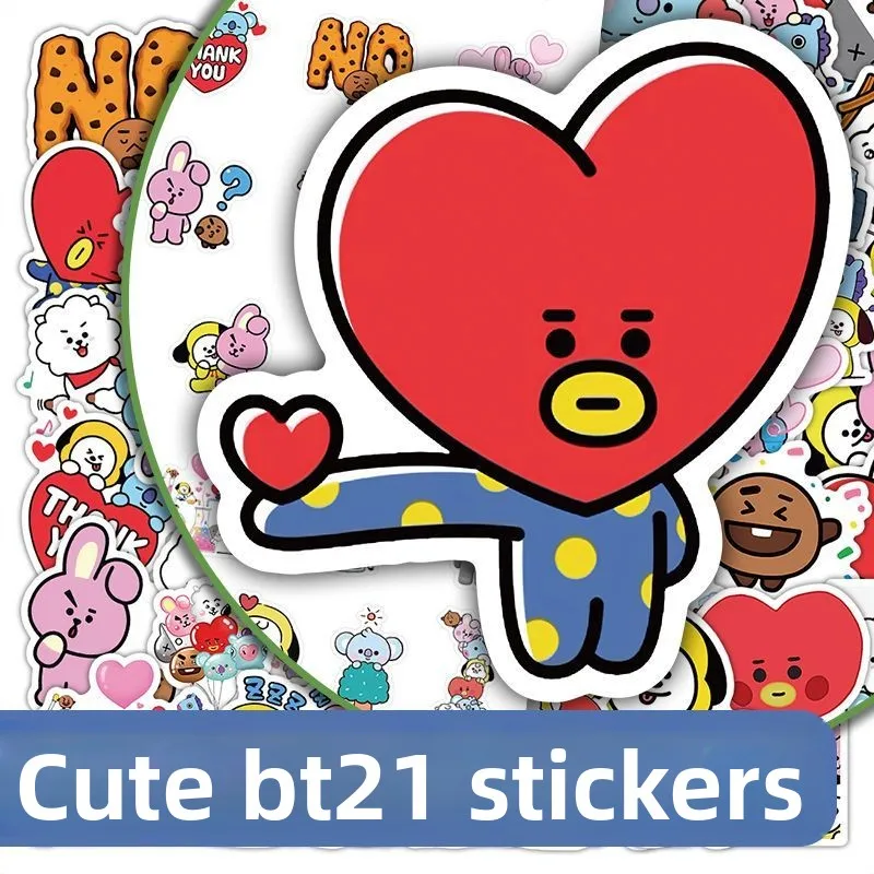 Adesivos fofos de desenho animado BT21, 50 peças, kawaii, para meninos e meninas, produto de apoio aos fãs, decoração DIY, produto de anime, atacado.
