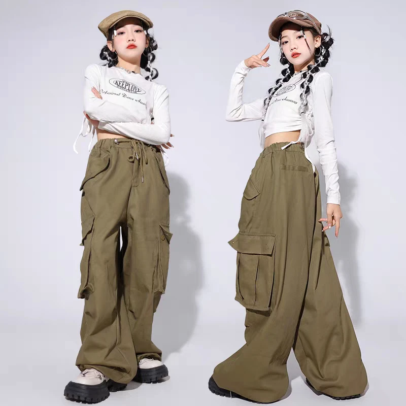 Mädchen Hip Hop Crop Top Lose Cargo Hosen Kleidung Sets Mode Street Dance Outfits Gruppe Streetwear Jazz Bühne Zeigen Kostüm
