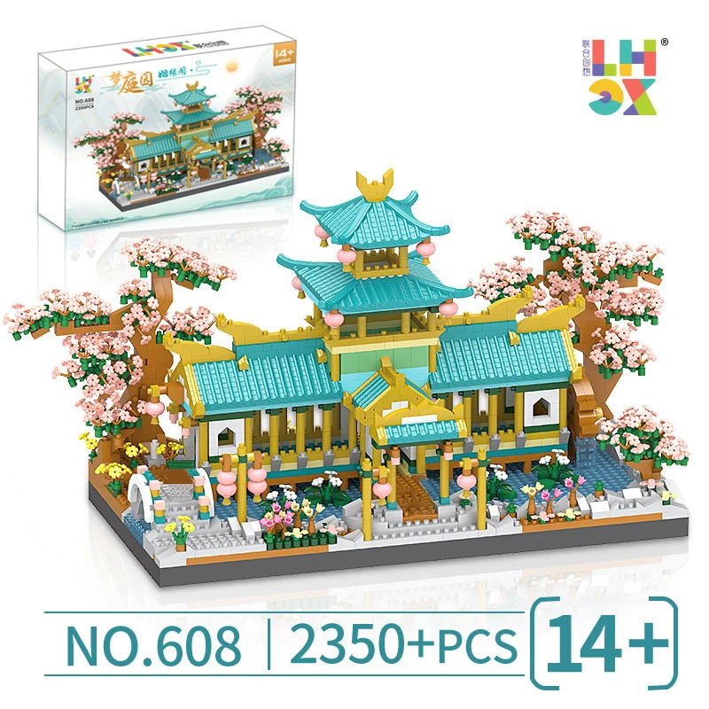 3D Mirco Retro Chinese Style Countyard Architecture Building Block Idea Street View Flower Garden Decor Bricks DIY Toys Gifts