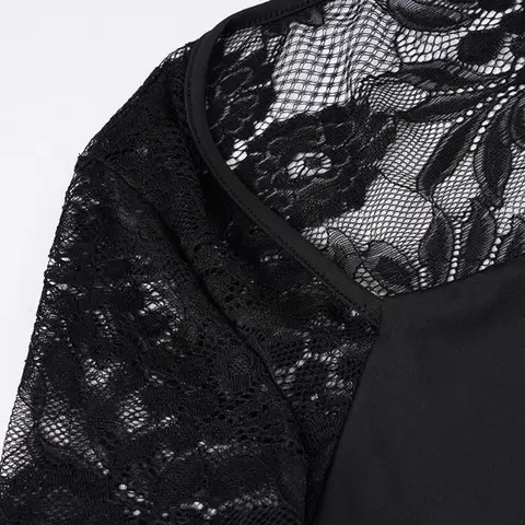 Lace Design Lace Patchwork Top Square Collar Flare Sleeve Long Sleeve Blouse Patchwork Pattern See Through Fabric