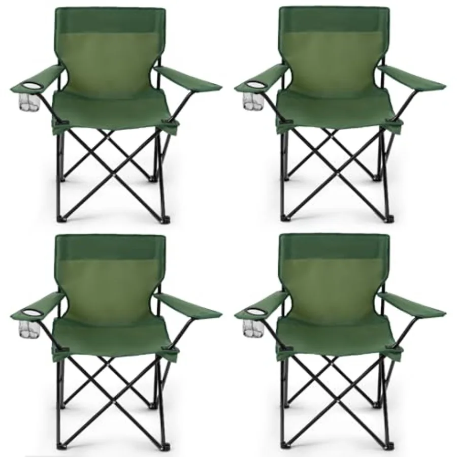 

4 Pack Foldable Camping Chairs for Adults with Carry Bag and Cup Holder Green Supports 300LBS Compact Design for Camping Beach